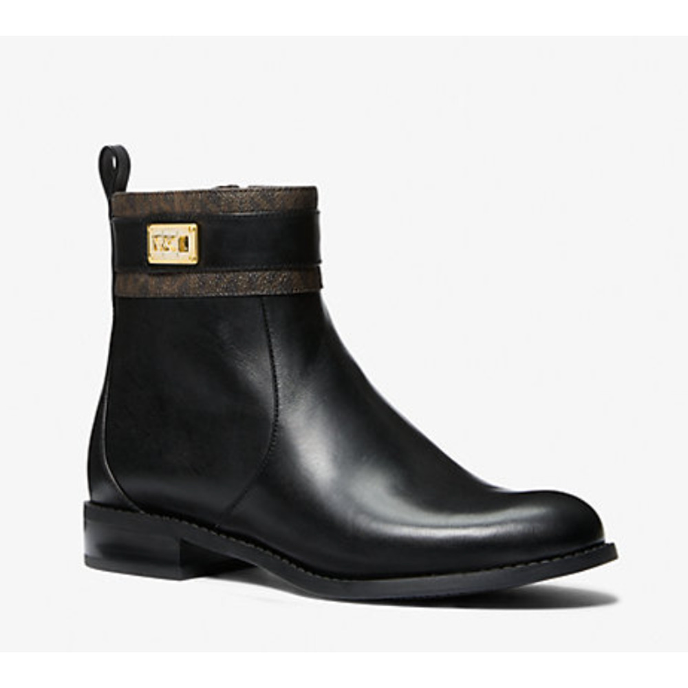 NEW MICHAEL KORS BLACK PADMA LOGO & LEATHER ANKLE BOOTS SIZE 6